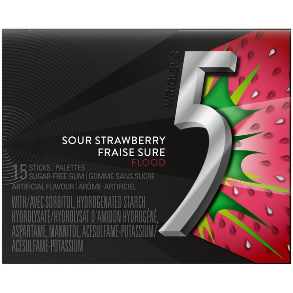 Gomme sans sucre 5 Flood Fraise sure, 15 palettes