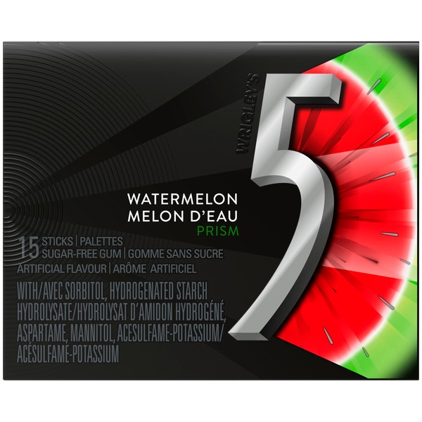 Gomme sans sucre 5 Prism Melon d'eau, 15 palettes